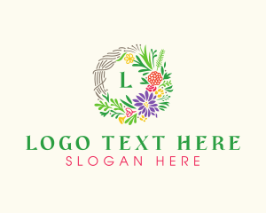 Beach - Floral Badge Wreath logo design