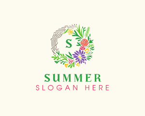 Floral Badge Wreath logo design