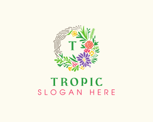 Floral Badge Wreath logo design