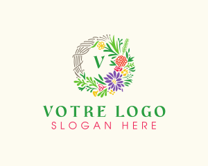 Spring - Floral Badge Wreath logo design