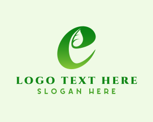 Vegan - Green Leaf Letter E logo design