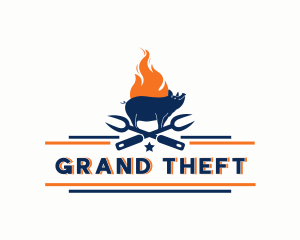 Roast - Fire Pork Grill logo design