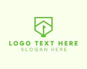 Green Golf Course Flag Shield logo design