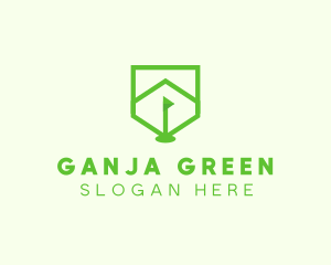 Green Golf Course Flag Shield logo design