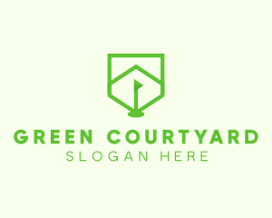 Green Golf Course Flag Shield logo design