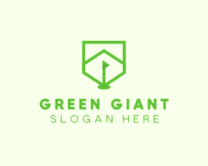 Green Golf Course Flag Shield logo design