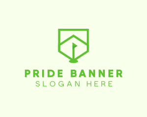 Green Golf Course Flag Shield logo design