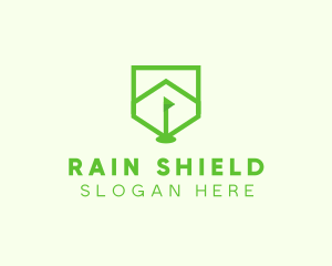 Green Golf Course Flag Shield logo design