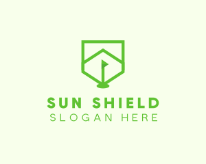 Green Golf Course Flag Shield logo design