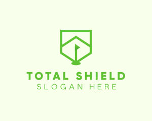 Green Golf Course Flag Shield logo design