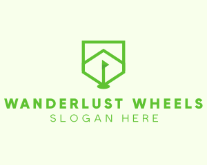 Green Golf Course Flag Shield logo design