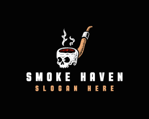 Tobacco - Skull Pipe Smoke logo design