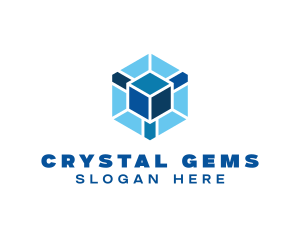 Blue Cube Hexagon logo design