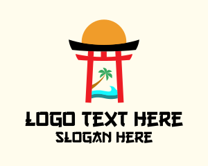 Palm Tree - Japanese Shrine Beach logo design