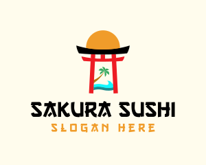 Japanese Shrine Beach  logo design