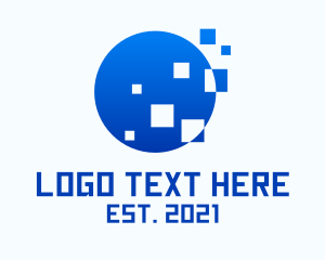 World - Blue Pixel Circle logo design