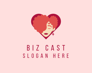 Curly Beauty Heart Woman Logo