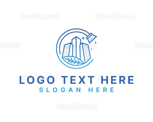 Building Broom Cleaning Logo