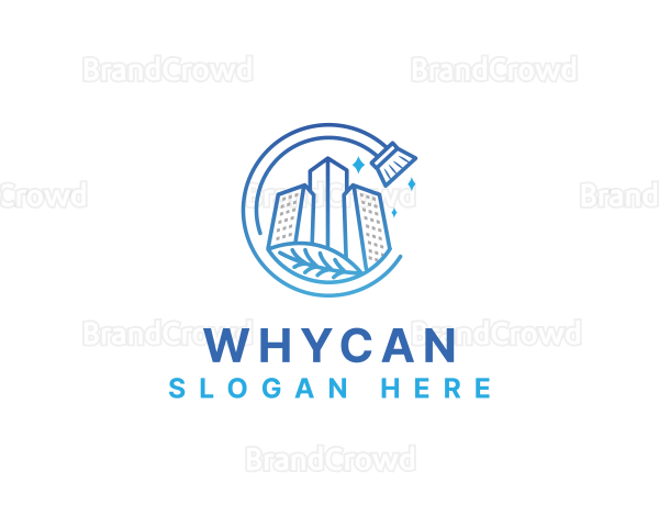 Building Broom Cleaning Logo