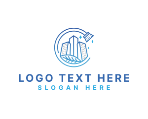 Clean - Building Broom Cleaning logo design