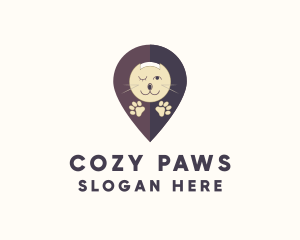 Cat Pet Location Pin logo design