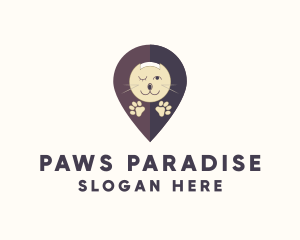 Cat Pet Location Pin logo design