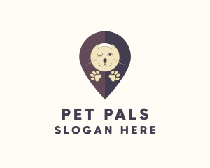 Cat Pet Location Pin logo design