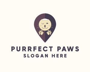 Cat Pet Location Pin logo design