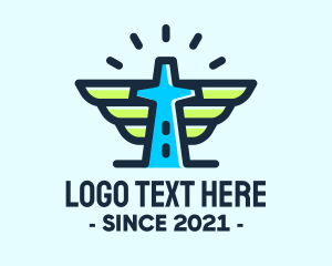 God - Cross Tower Wings logo design