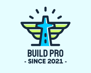 Basilica - Cross Tower Wings logo design