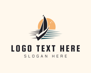 Fishing Boat - Yacht Sail Sunset logo design
