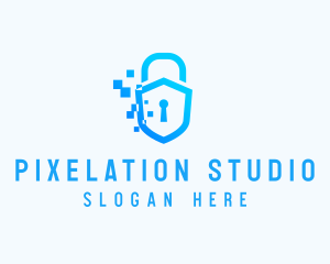 Pixelated Security Shield logo design