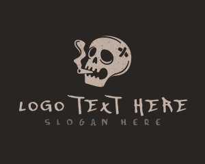 Grunge - Smoking Skull Cigar logo design