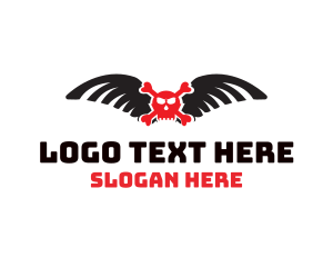 Black Skull - Winged Red Skull logo design