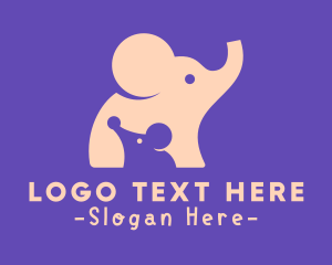 Abstract Animal - Cute Elephant & Mouse logo design