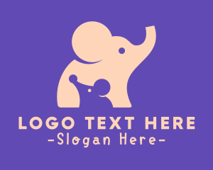 Illustration - Cute Elephant & Mouse logo design