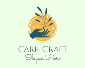 Plant Branch Hand Sparkles logo design