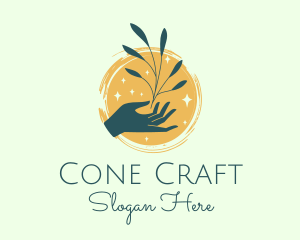 Plant Branch Hand Sparkles logo design