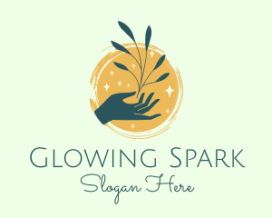 Plant Branch Hand Sparkles logo design