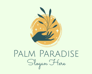 Plant Branch Hand Sparkles logo design