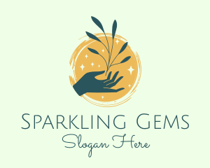 Plant Branch Hand Sparkles logo design