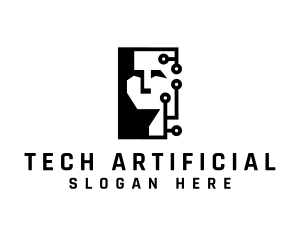 Artificial - Artificial Intelligence Circuit Head logo design