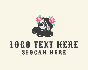 Mexican - Flower Skull Woman logo design