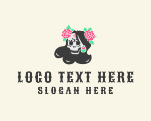 Girl - Flower Skull Woman logo design