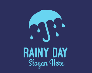 Rainy - Blue Raindrop Umbrella logo design