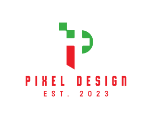 Colorful Pixel P logo design