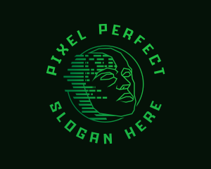 Cyber Pixel Head logo design