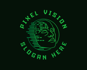 Cyber Pixel Head logo design