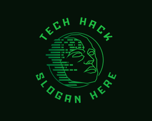 Hack - Cyber Pixel Head logo design