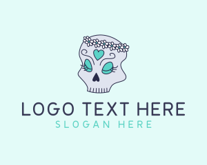 Maiden - Female Floral Skull logo design